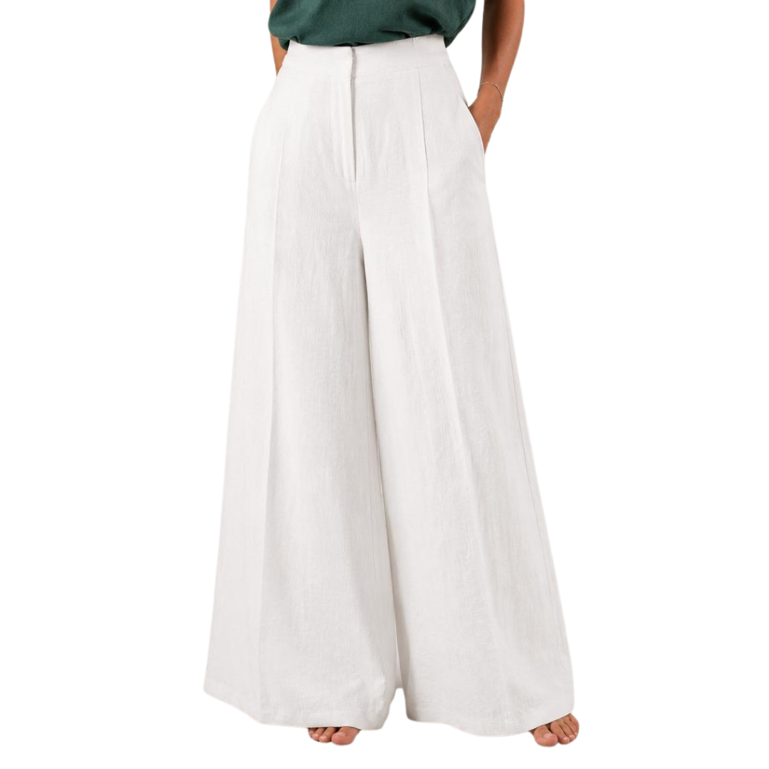 Margaux High-Waist Pleated Elastic-Back Wide-Leg Linen Pants