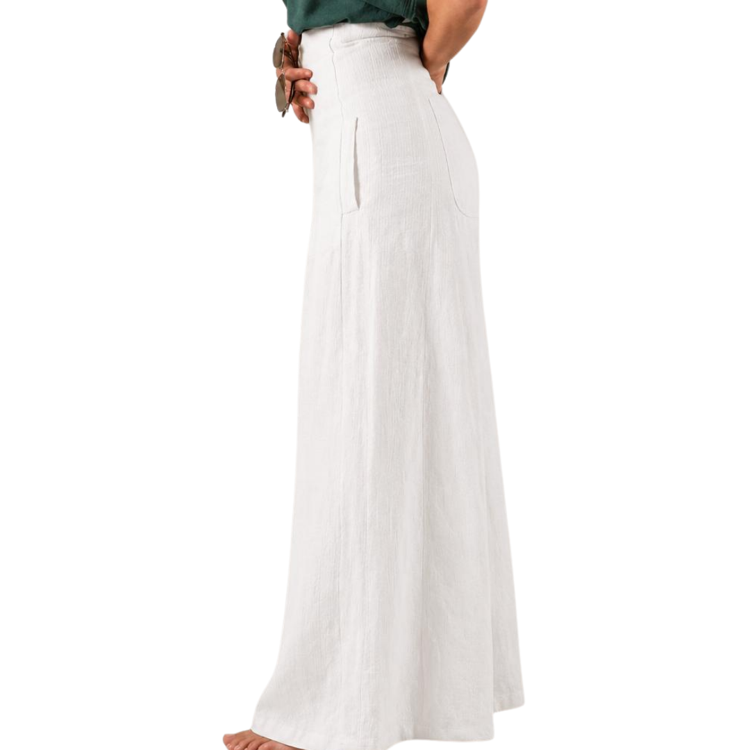 Margaux High-Waist Pleated Elastic-Back Wide-Leg Linen Pants