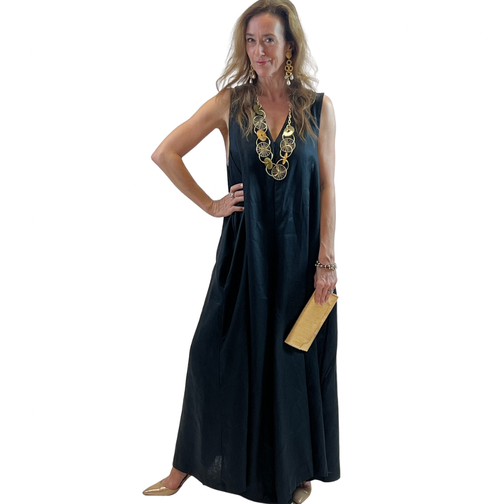 Linen Maxi Romper – Sleeveless Zip-Back Jumpsuit