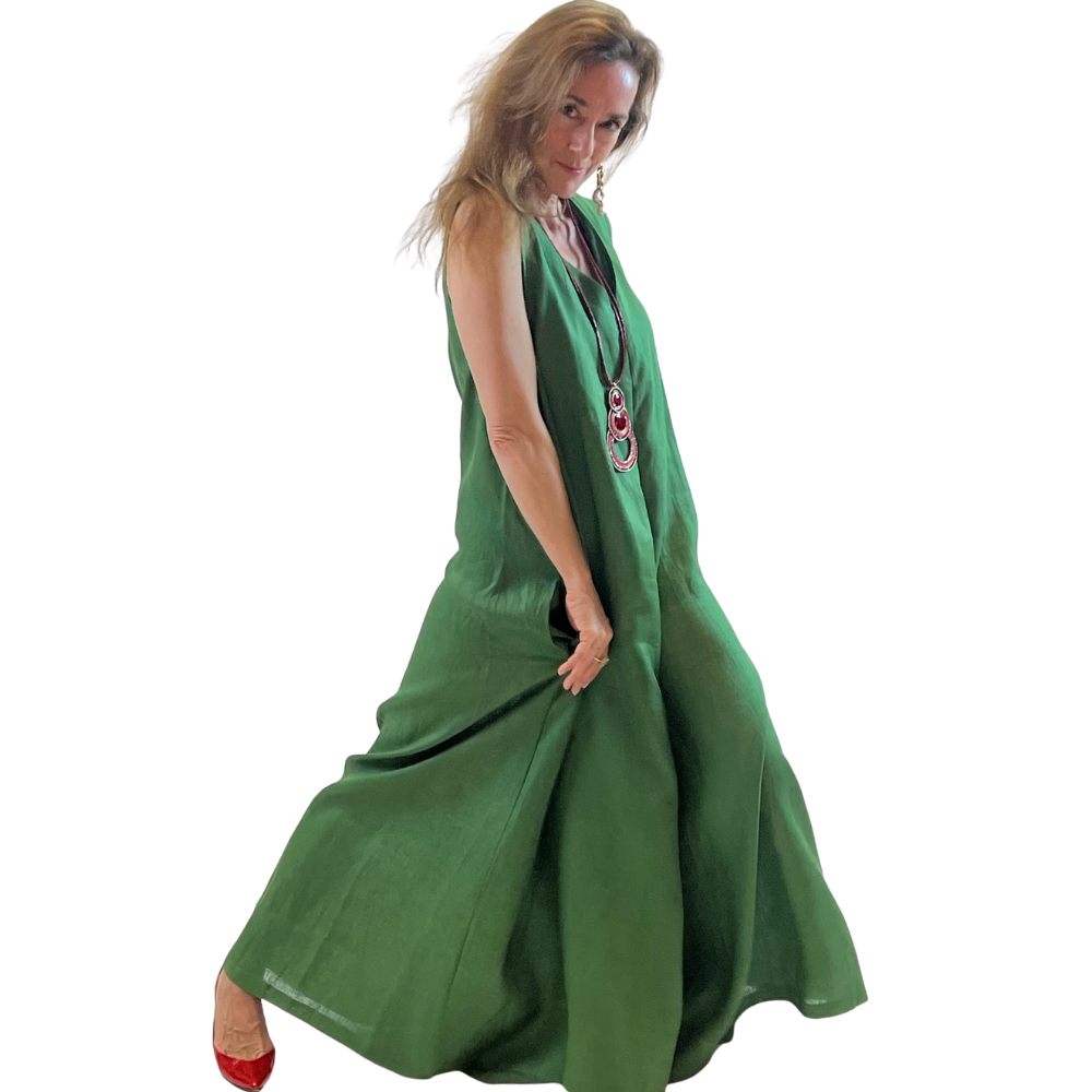 Linen Maxi Romper – Sleeveless Zip-Back Jumpsuit