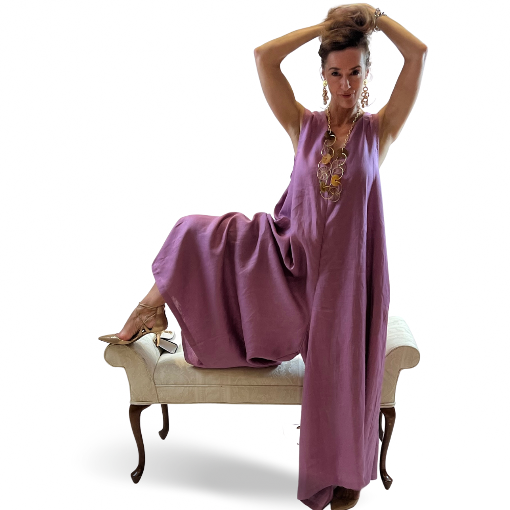 Linen Maxi Romper – Sleeveless Zip-Back Jumpsuit