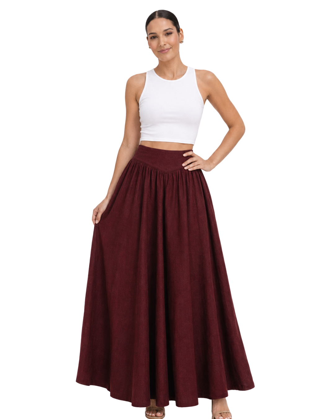 Marielle Flat-Front Elastic-Back Linen Maxi Skirt