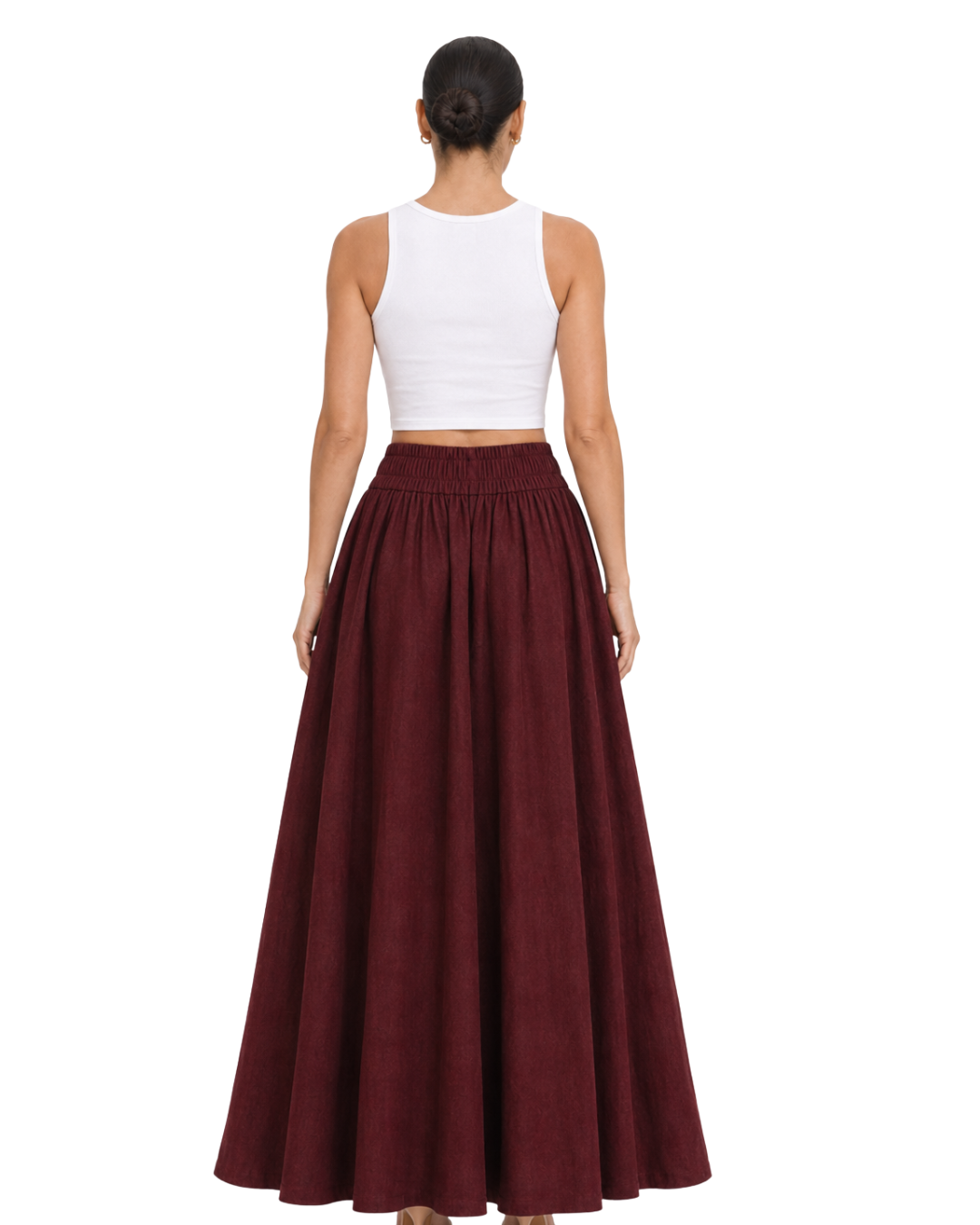 Marielle Flat-Front Elastic-Back Linen Maxi Skirt