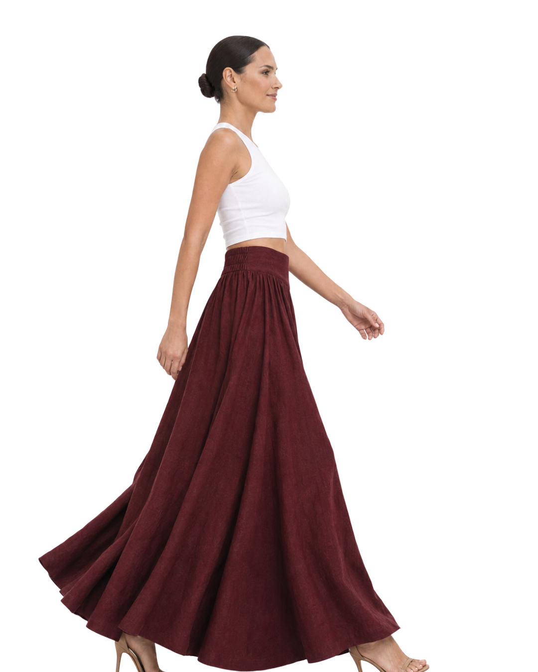 Marielle Flat-Front Elastic-Back Linen Maxi Skirt