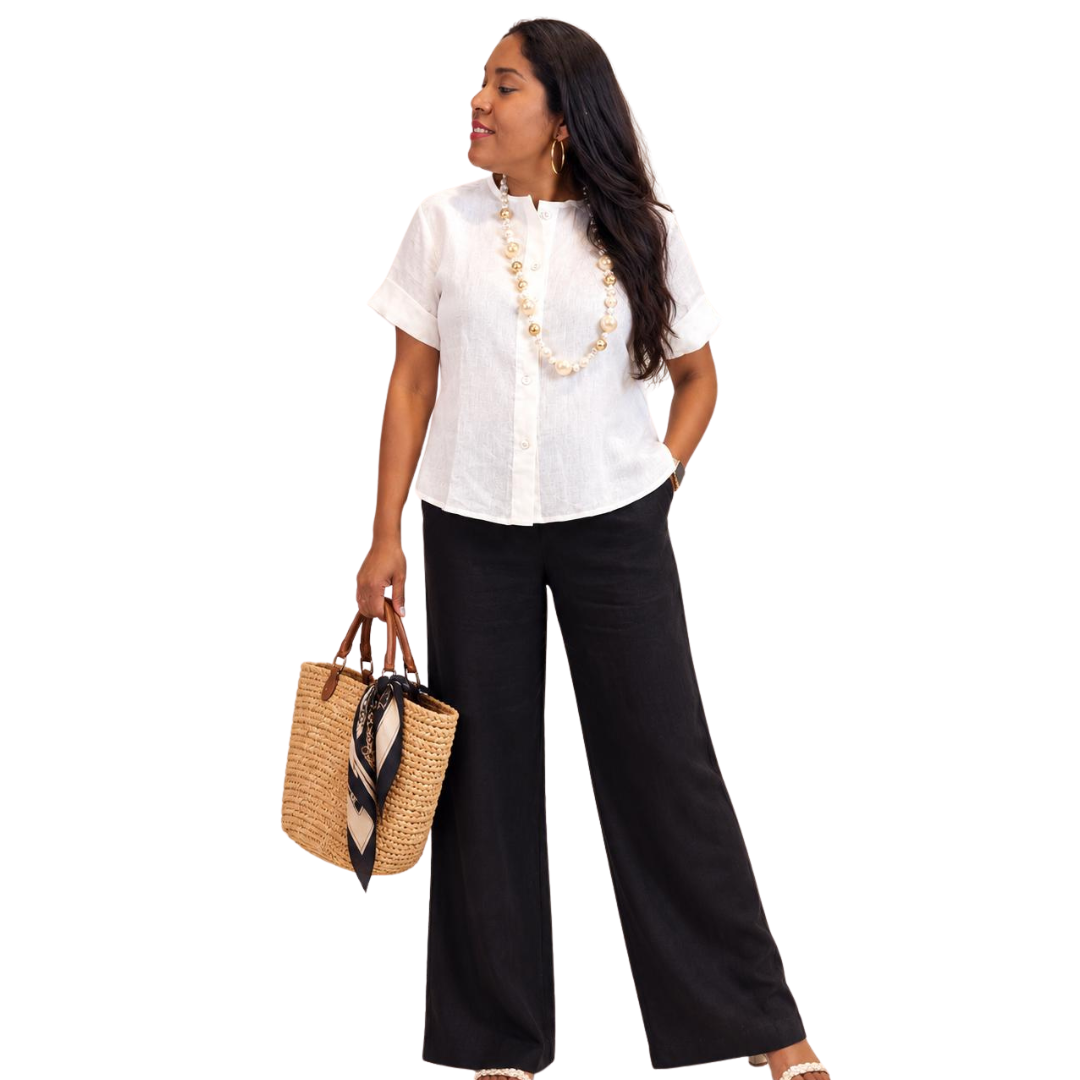 Linen High-Low Button-Front Top