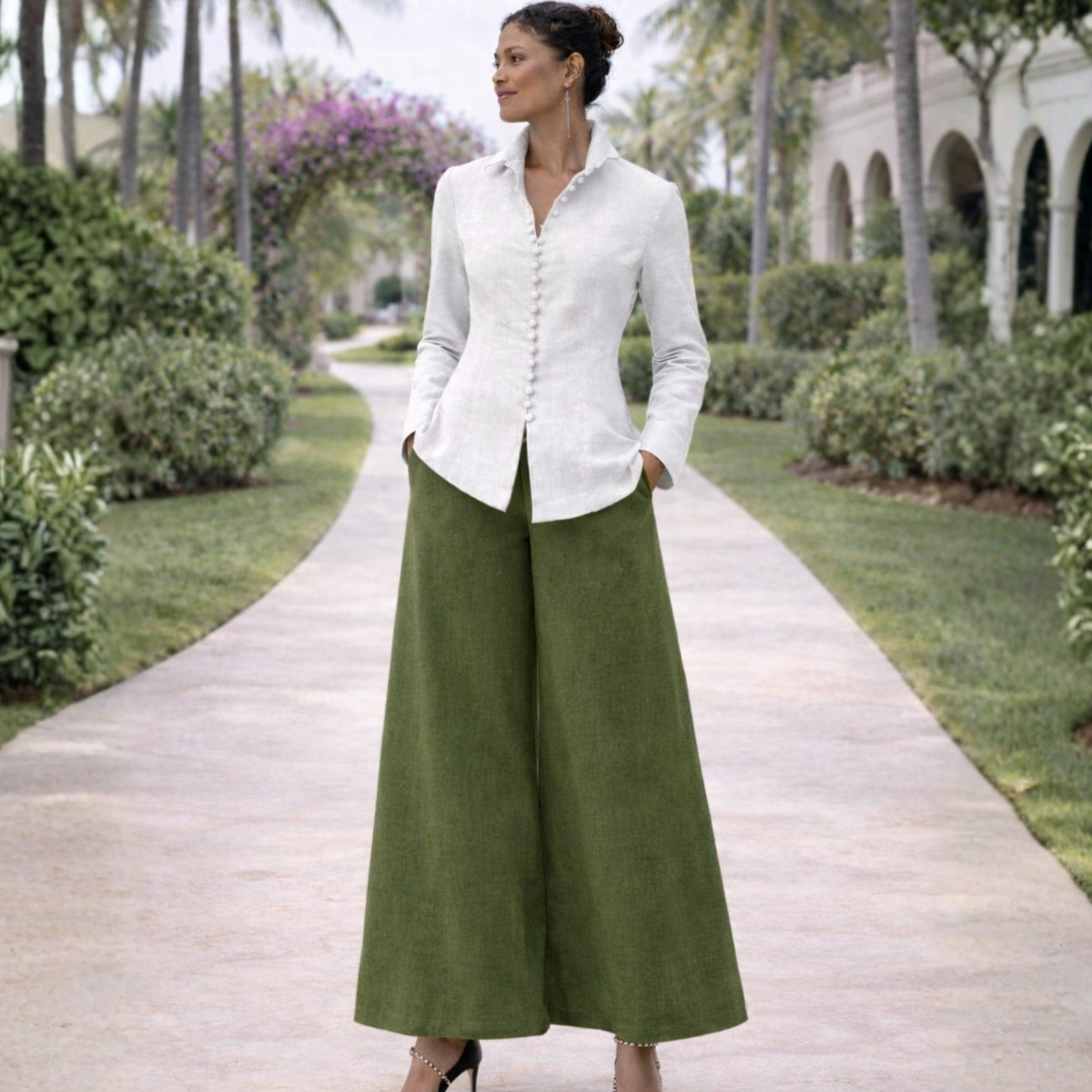 Zaria 100% Linen Relaxed-Fit Resort Blouse