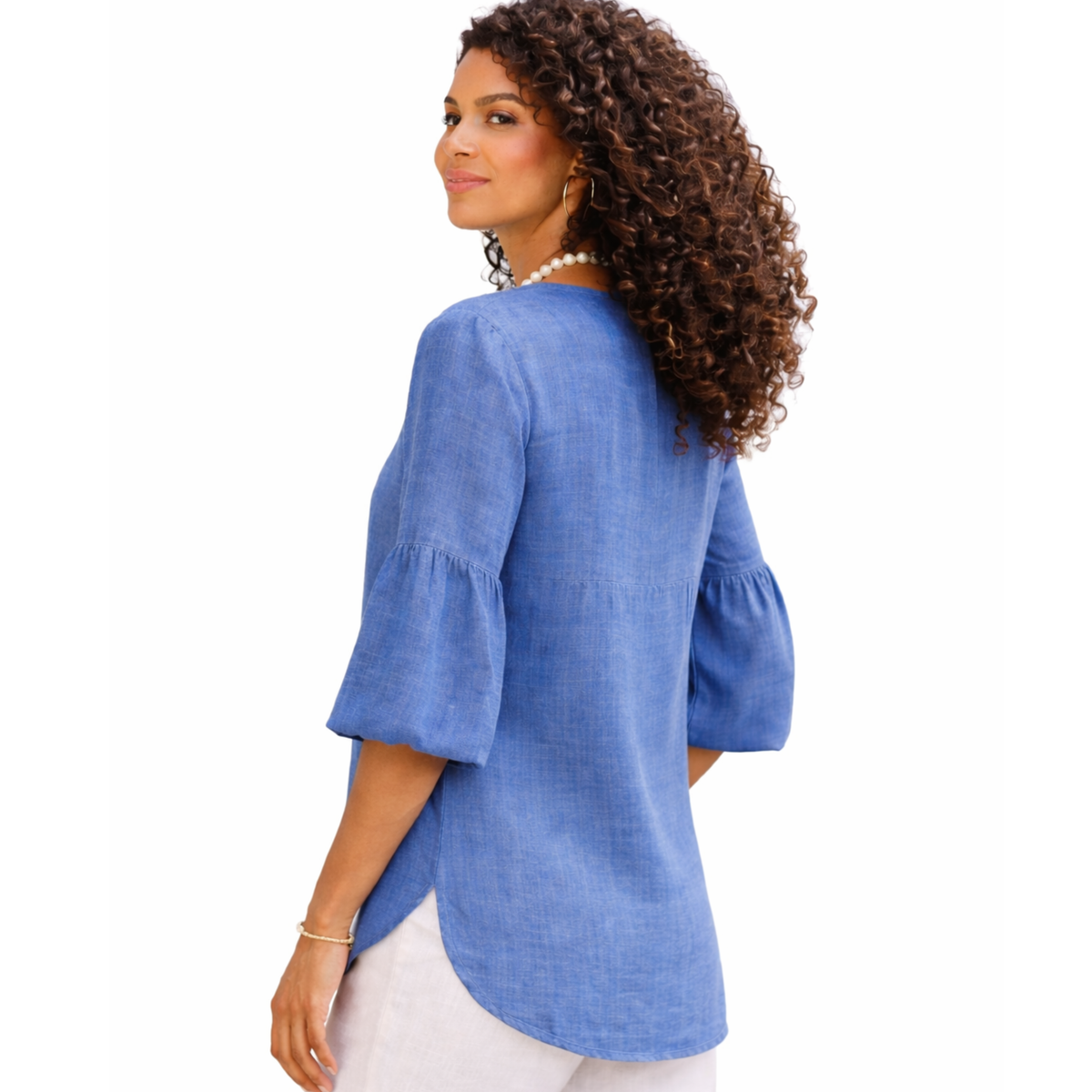 Nerina 100% Linen Balloon Sleeve Tunic Top