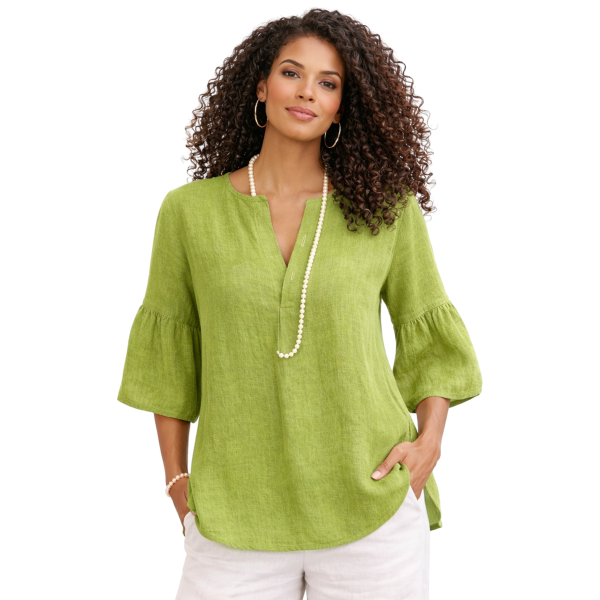 Nerina 100% Linen Balloon Sleeve Tunic Top