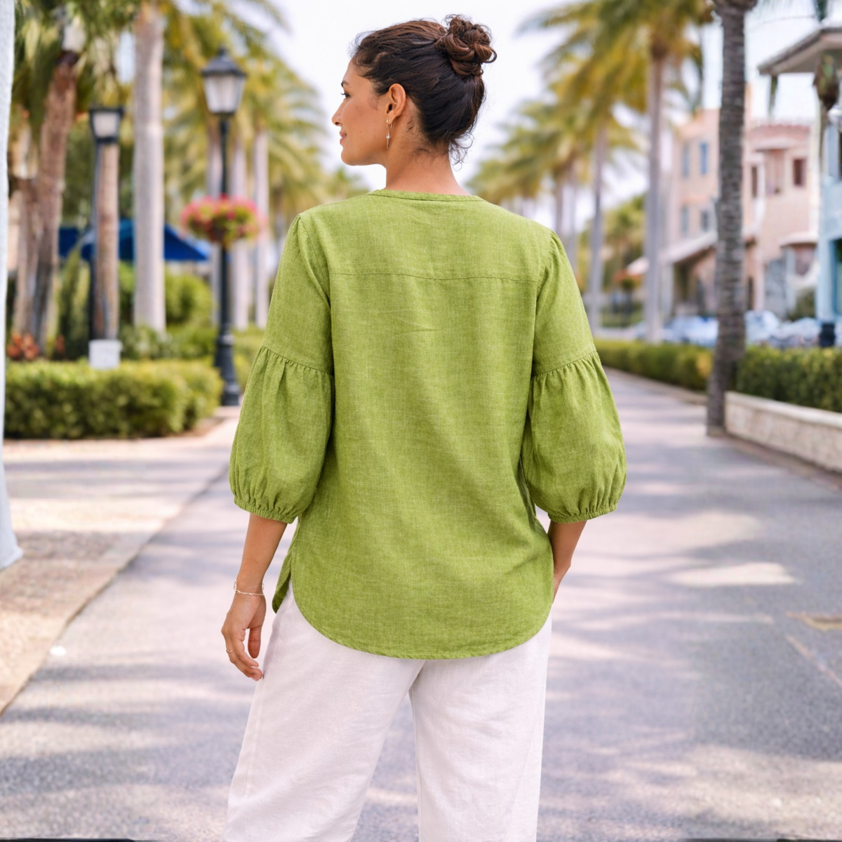 Nerina 100% Linen Balloon Sleeve Tunic Top