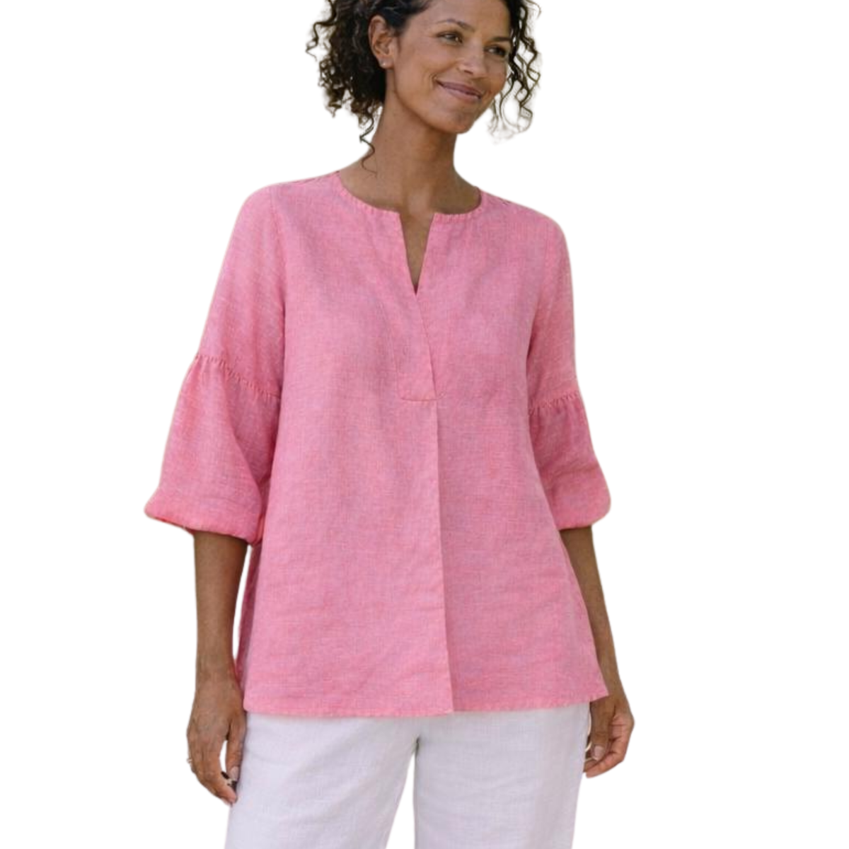 Nerina 100% Linen Balloon Sleeve Tunic Top