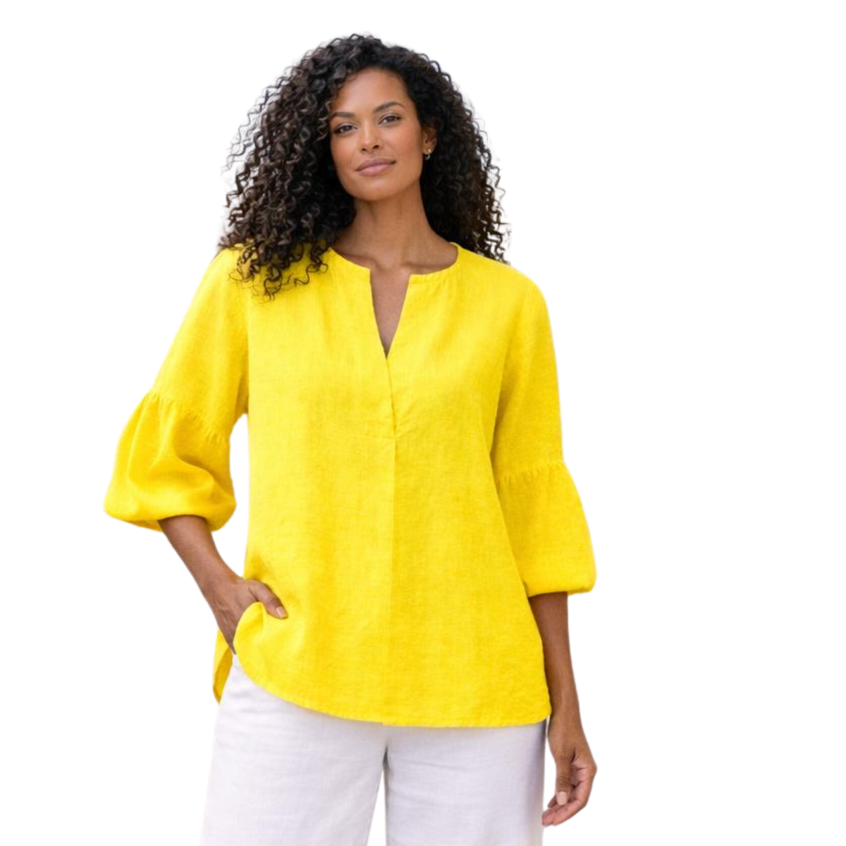 Nerina 100% Linen Balloon Sleeve Tunic Top