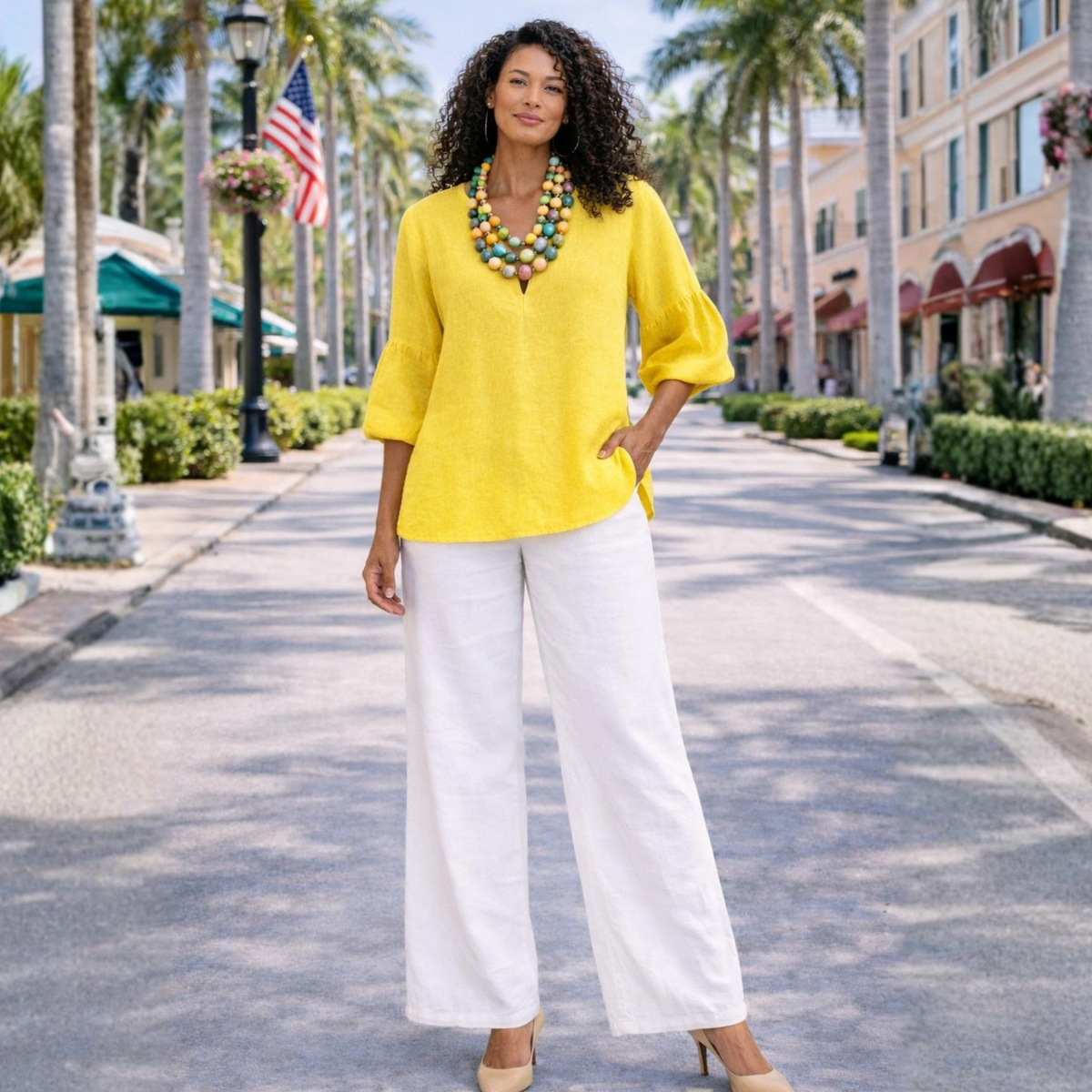 Nerina 100% Linen Balloon Sleeve Tunic Top
