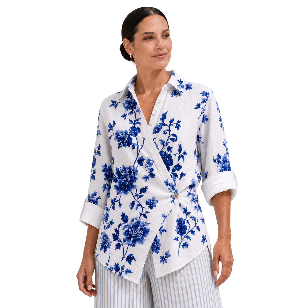The Paloma Linen Wrap-Front Shirt