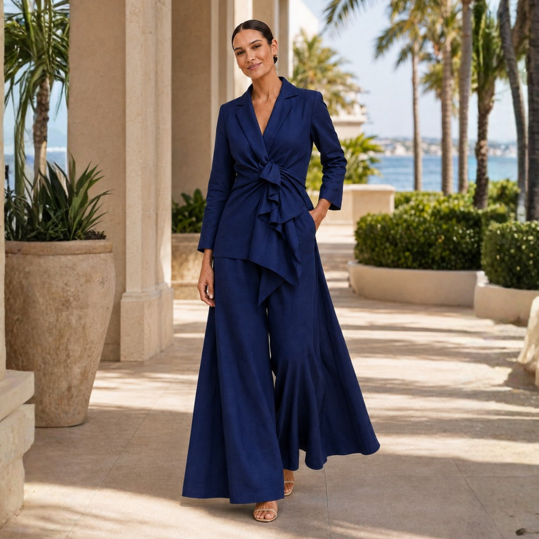 Alessia Lined Linen Ruffle Wrap Top