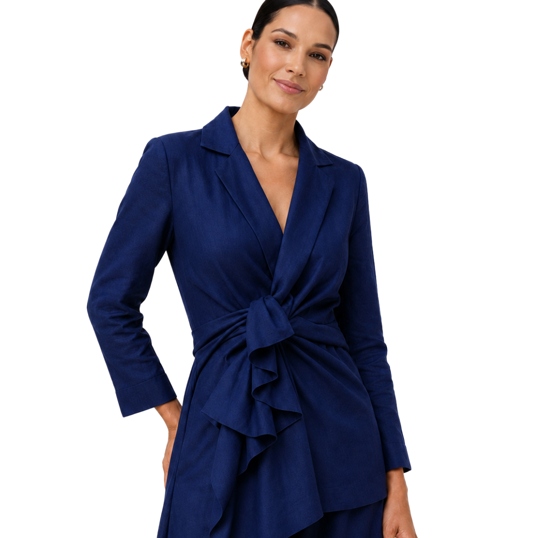 Alessia Lined Linen Ruffle Wrap Top