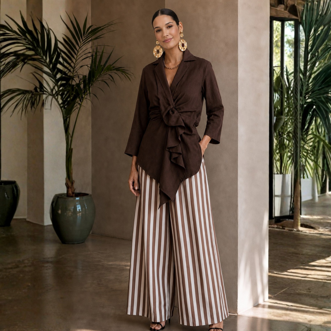 Alessia Lined Linen Ruffle Wrap Top