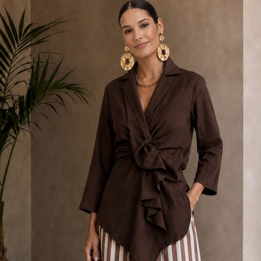 Alessia Lined Linen Ruffle Wrap Top