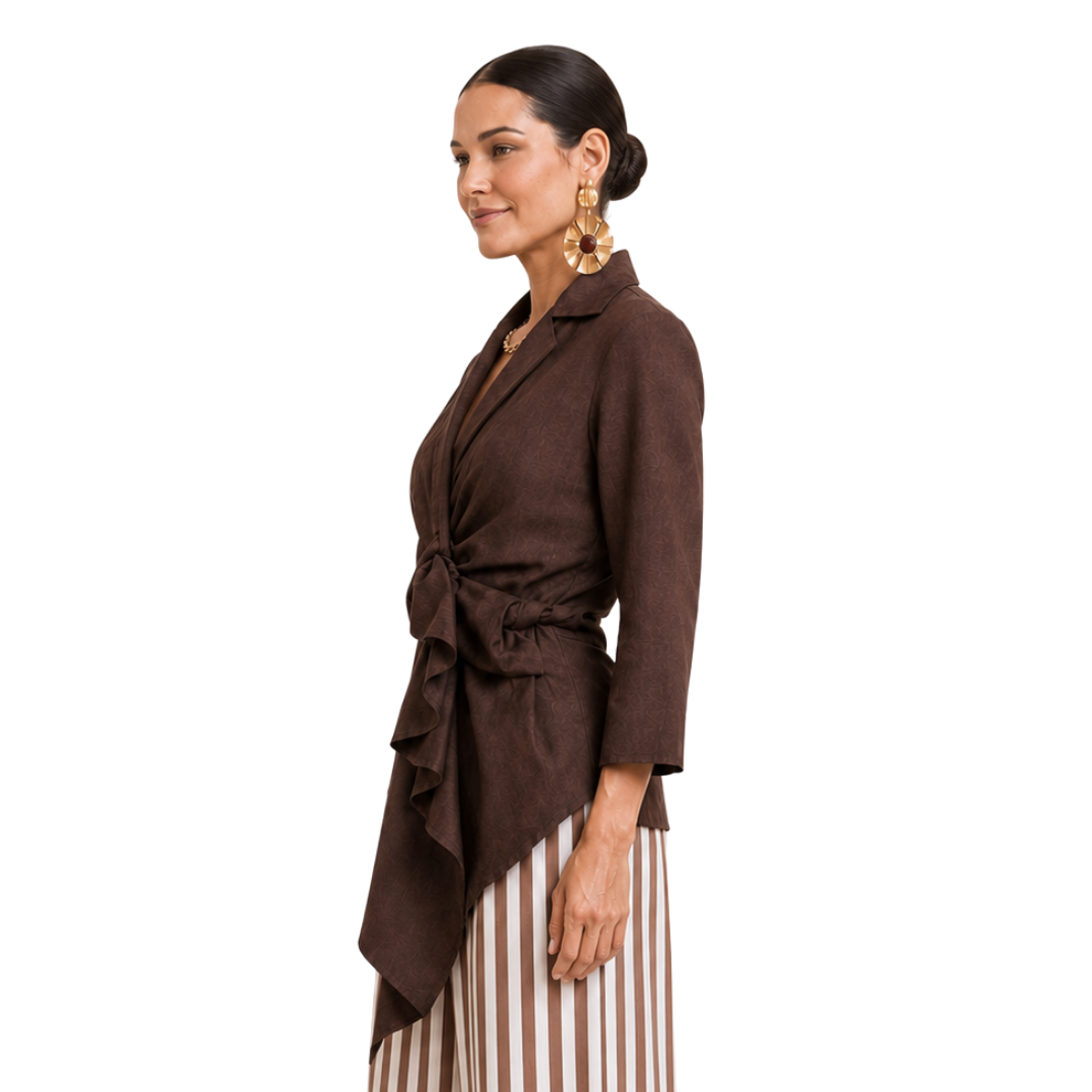 Alessia Lined Linen Ruffle Wrap Top