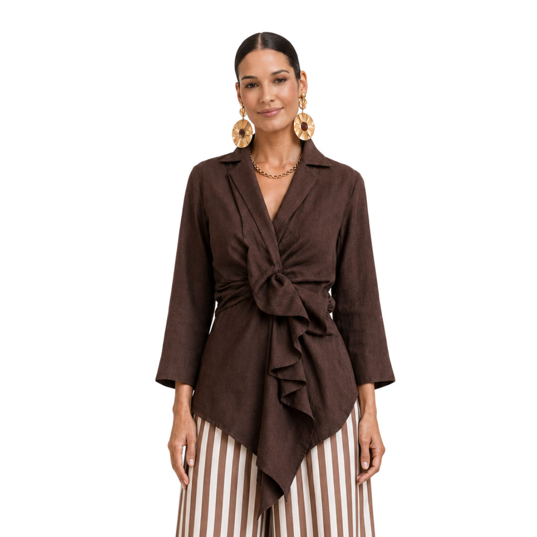 Alessia Lined Linen Ruffle Wrap Top