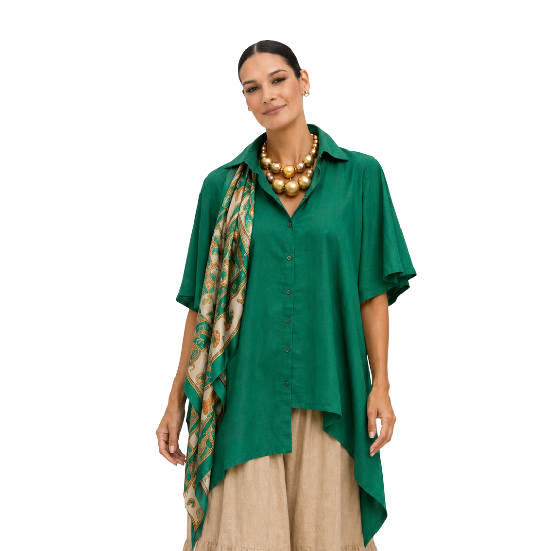 Sabine Flutter-Sleeve High-Low Linen Shirt