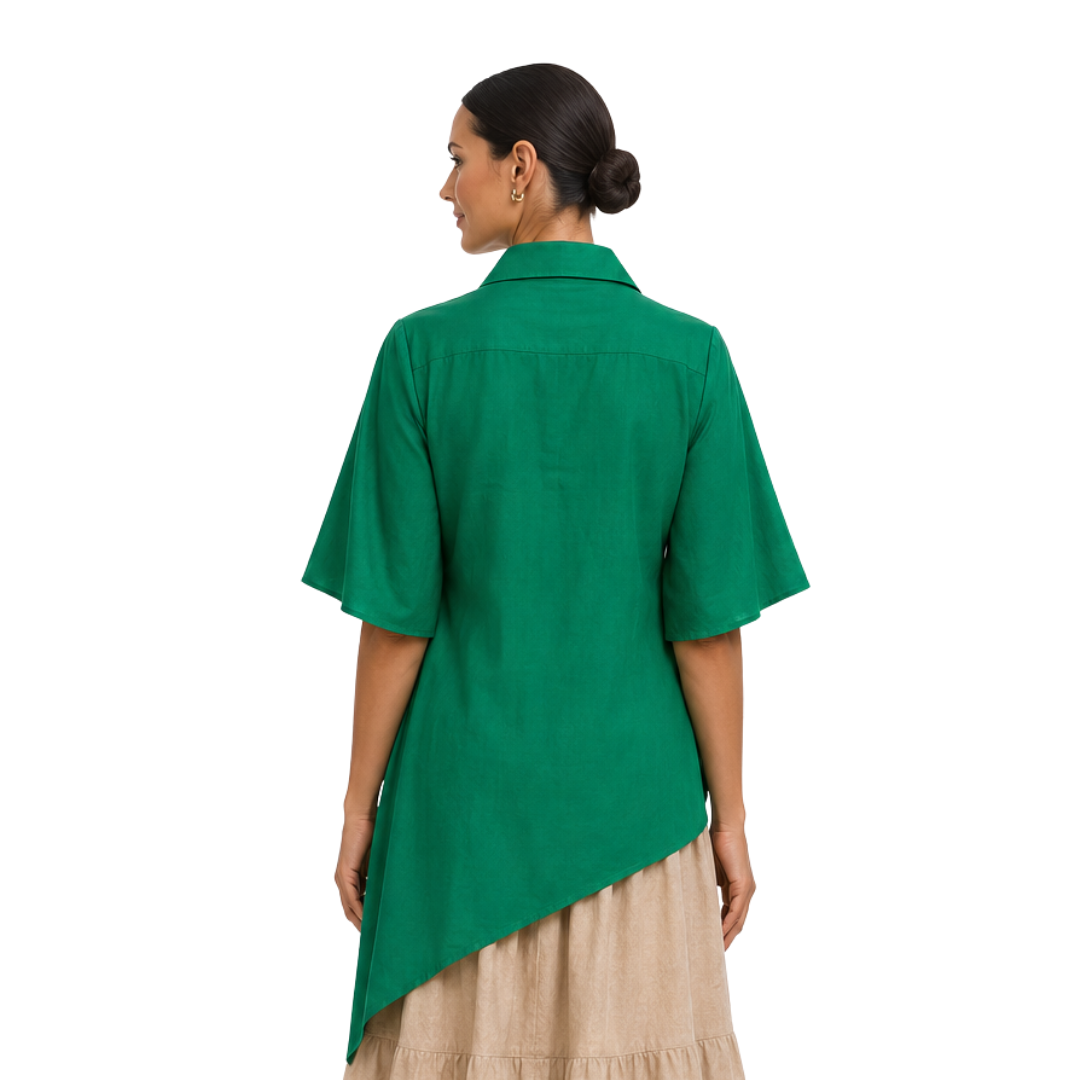 Sabine Flutter-Sleeve High-Low Linen Shirt