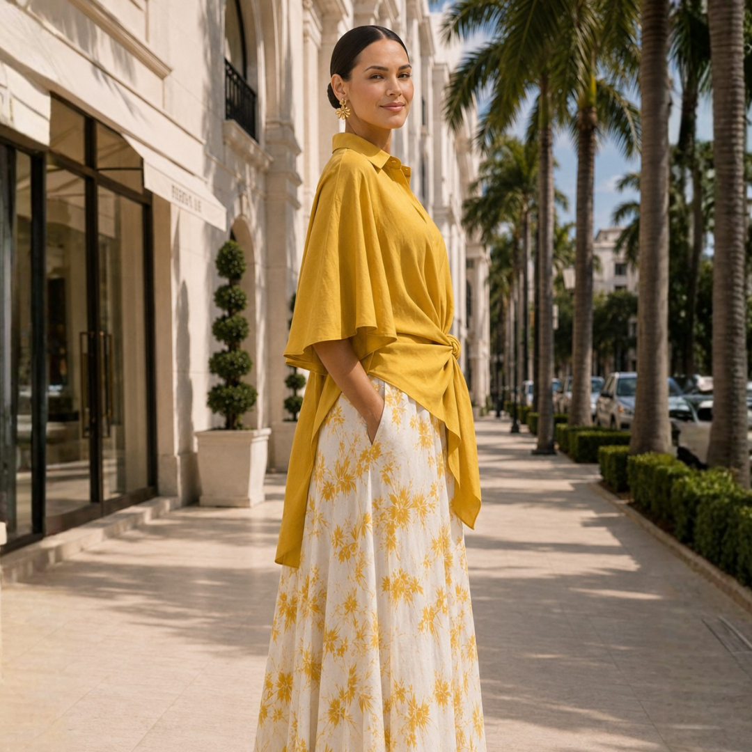 Sabine Flutter-Sleeve High-Low Linen Shirt