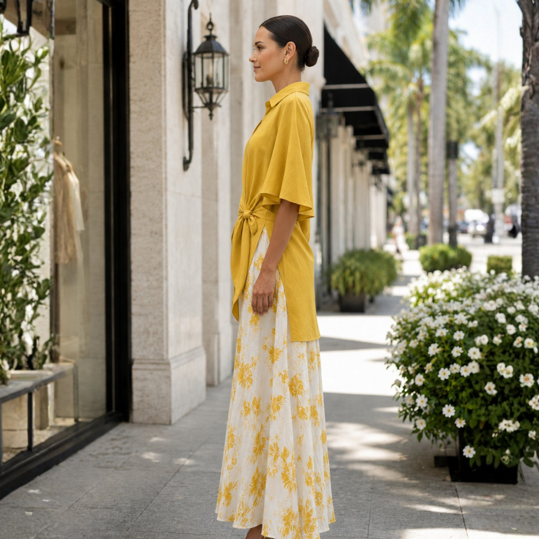 Sabine Flutter-Sleeve High-Low Linen Shirt