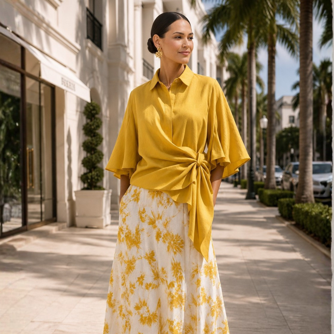 Sabine Flutter-Sleeve High-Low Linen Shirt