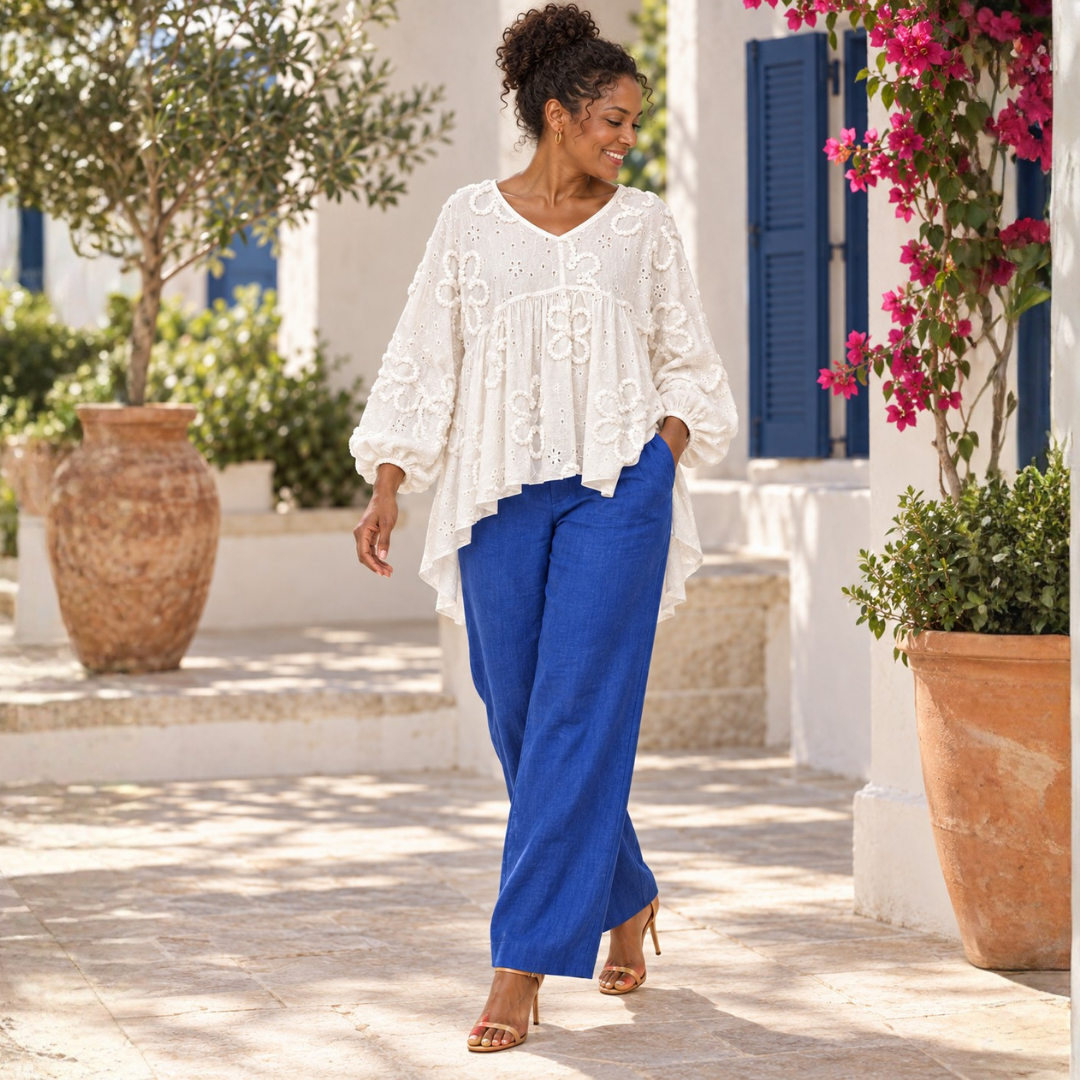 Isadora Embroidered Linen Top