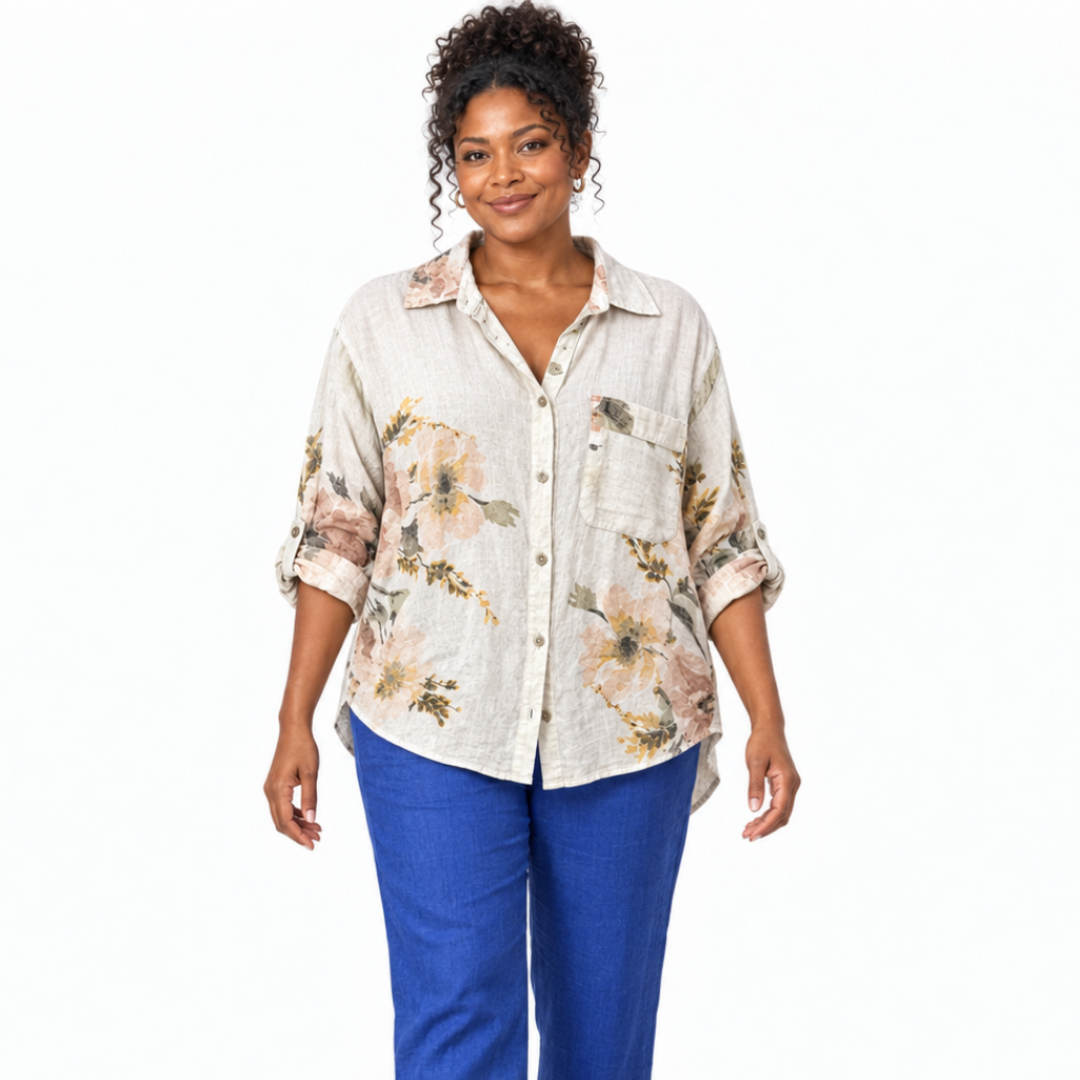 Floral High-Low Linen Shirt