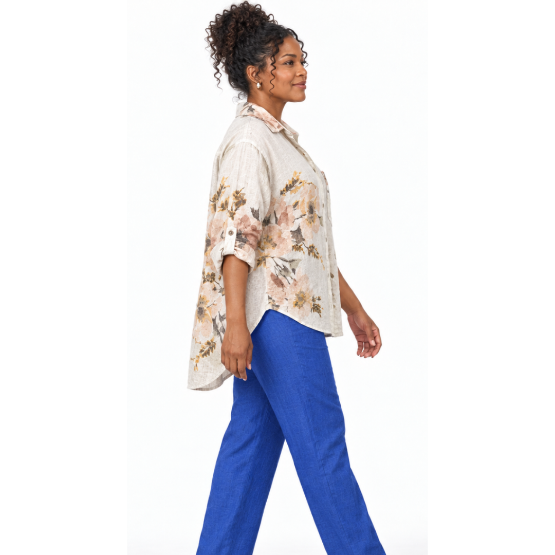 Floral High-Low Linen Shirt
