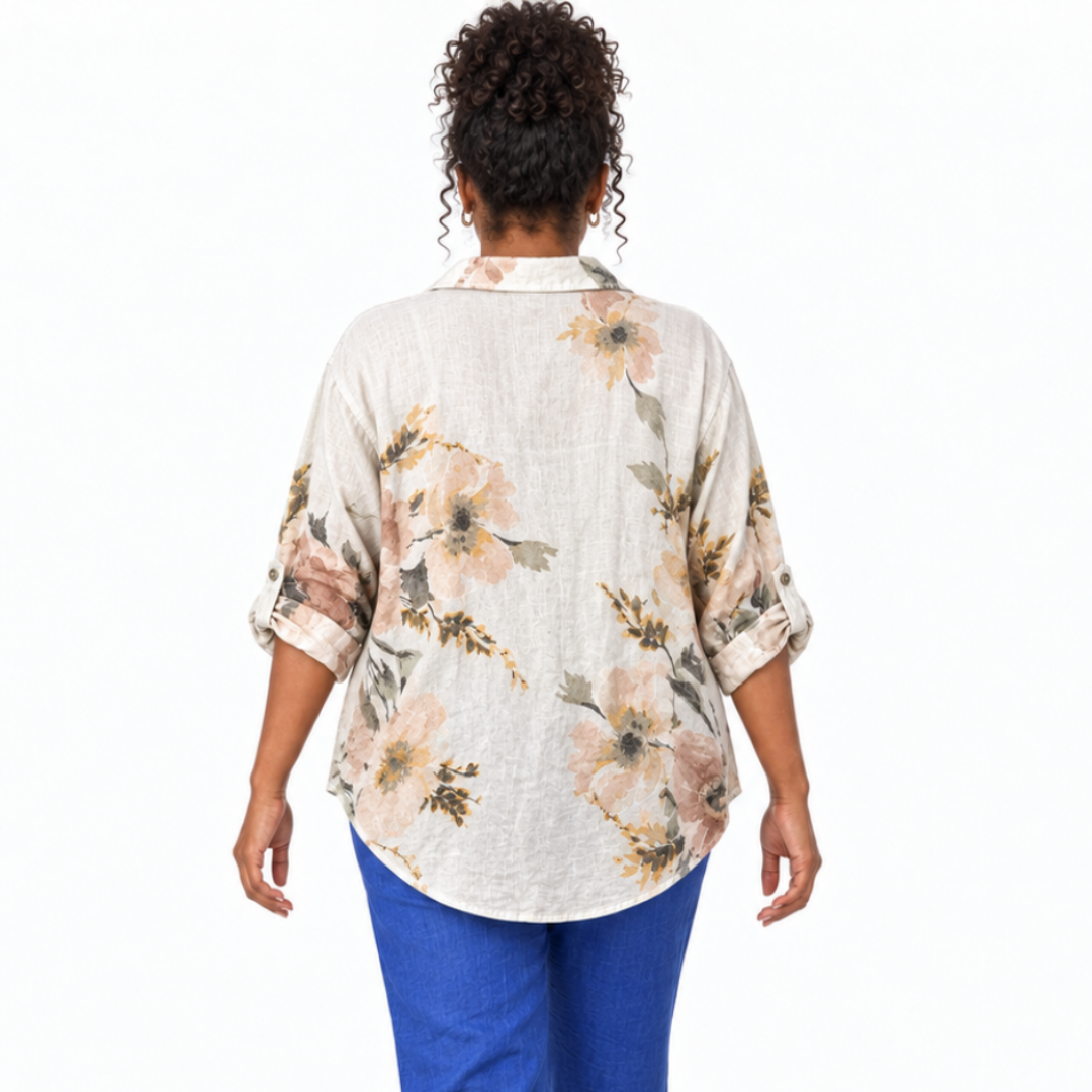 Floral High-Low Linen Shirt