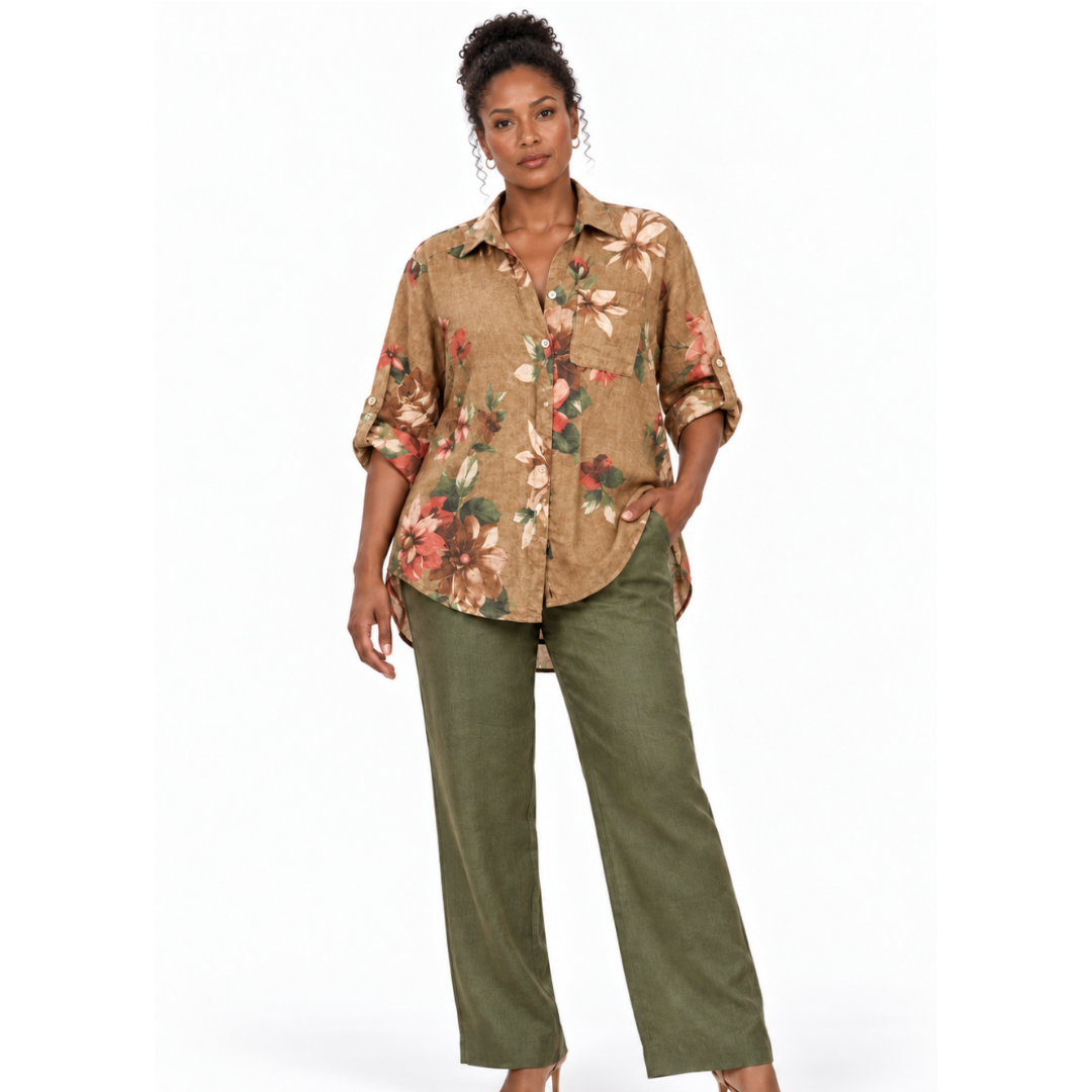 Floral High-Low Linen Shirt