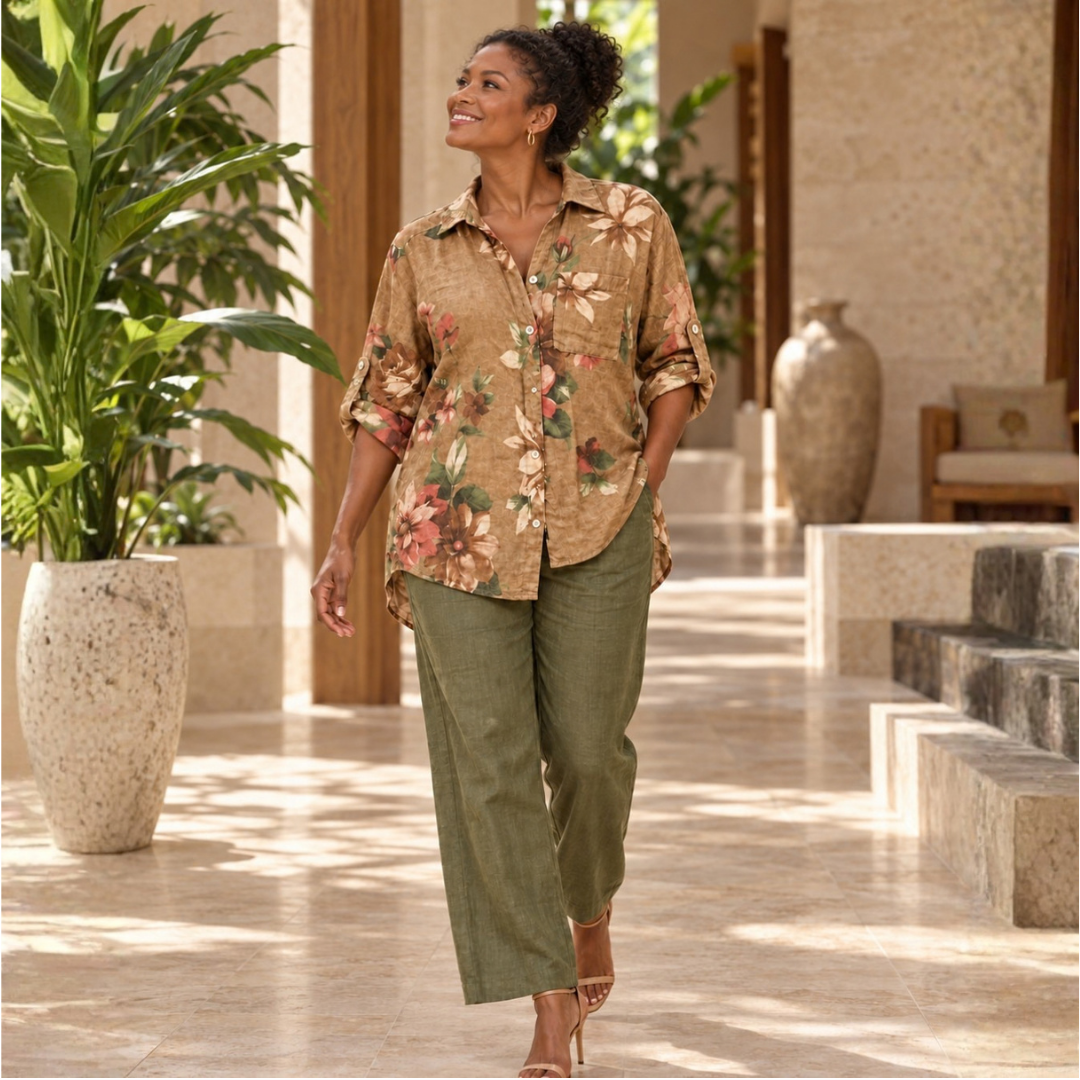 Floral High-Low Linen Shirt