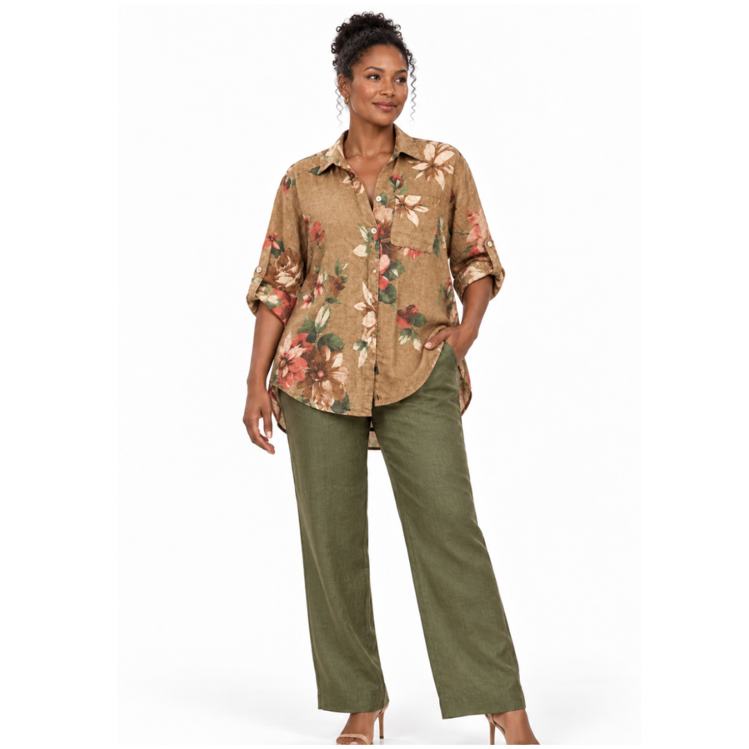 Floral High-Low Linen Shirt
