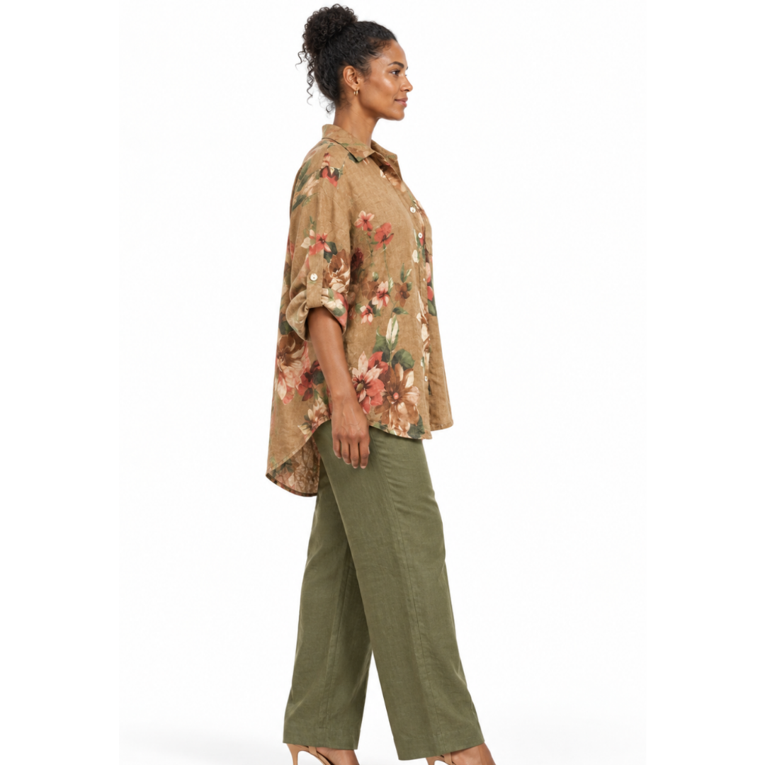 Floral High-Low Linen Shirt