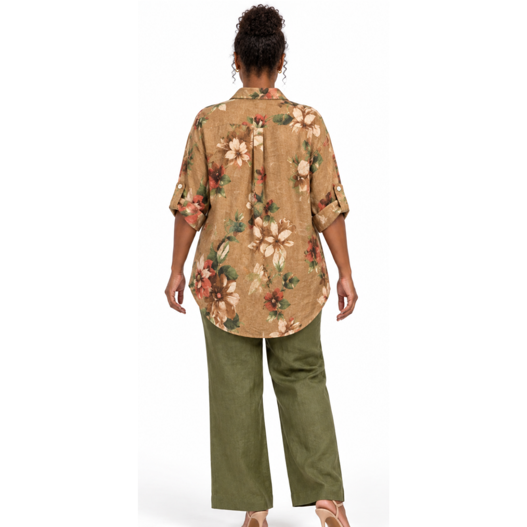 Floral High-Low Linen Shirt