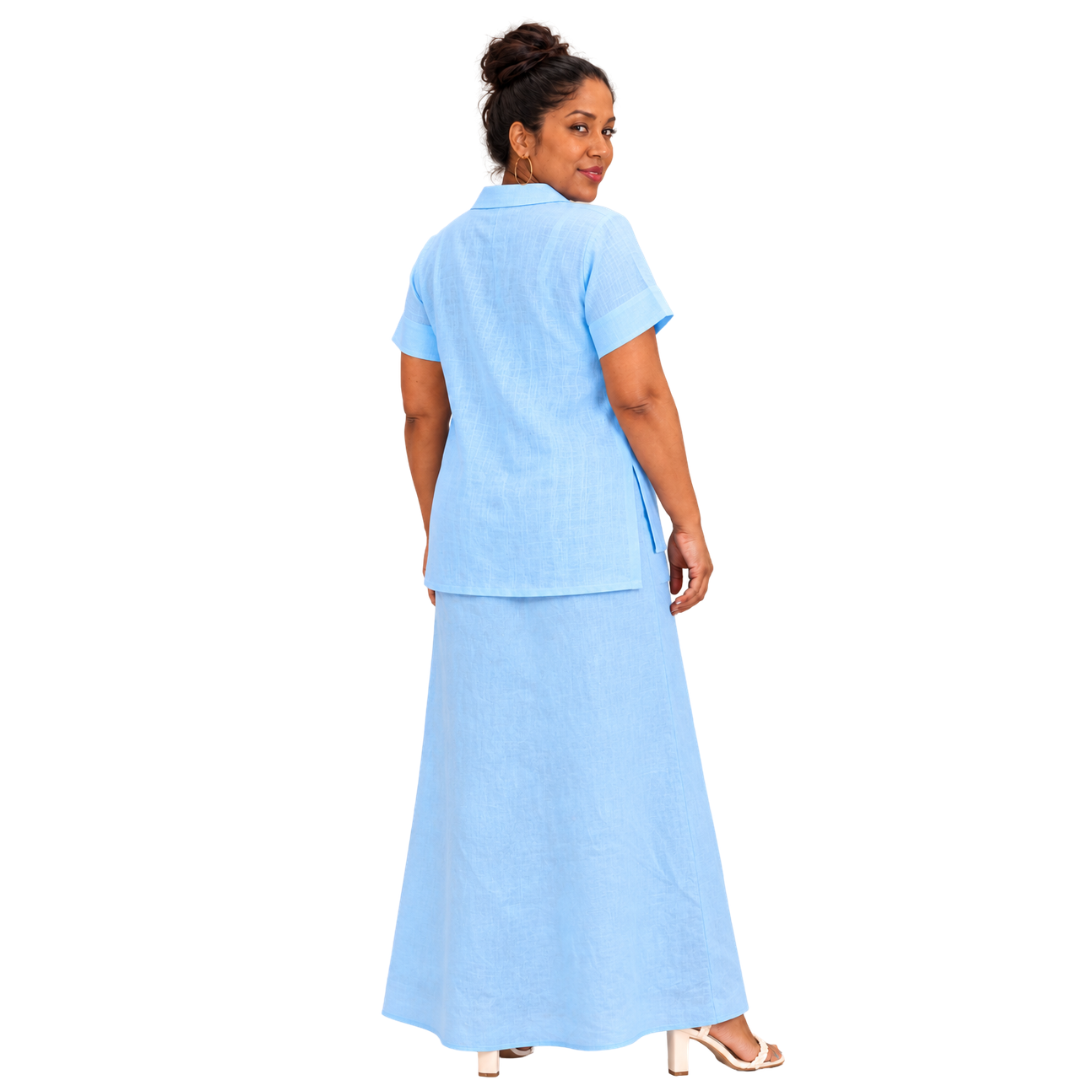 Linen High-Low Button-Front Top
