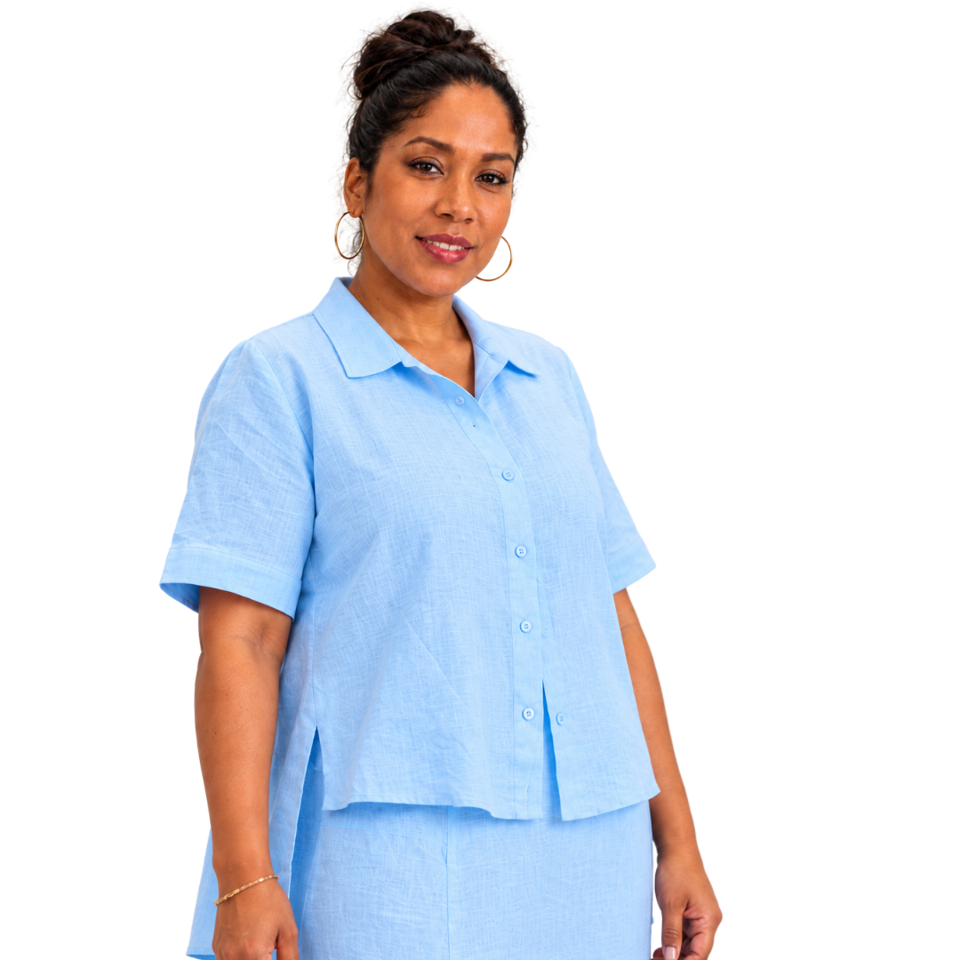 Linen High-Low Button-Front Top
