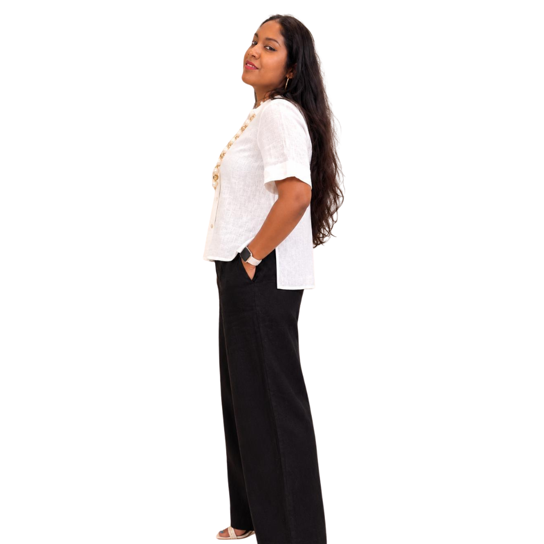 Linen High-Low Button-Front Top