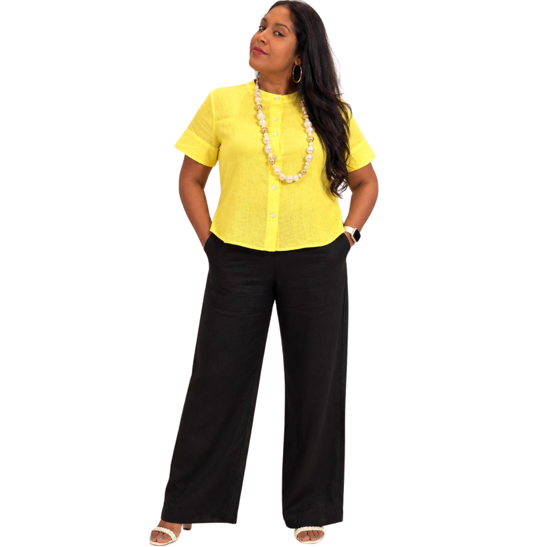 Linen High-Low Button-Front Top