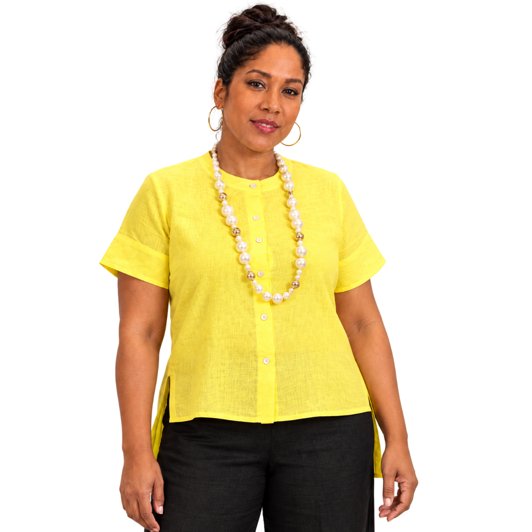 Linen High-Low Button-Front Top