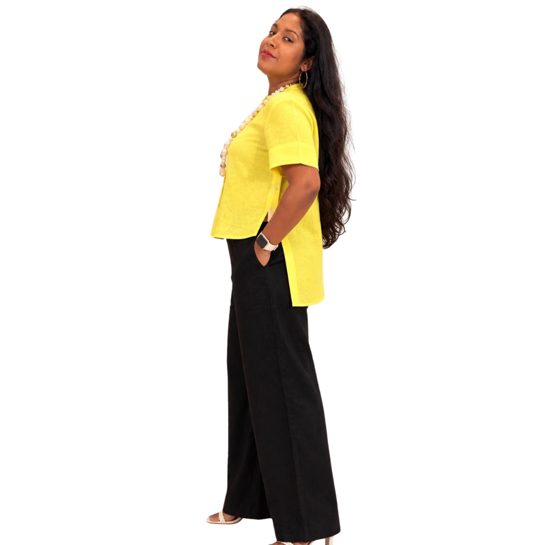 Linen High-Low Button-Front Top