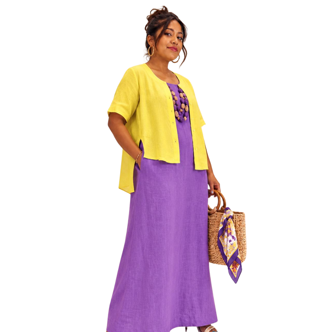 Linen High-Low Button-Front Top